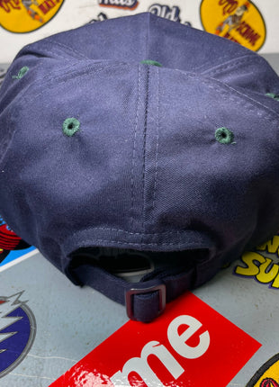 Sometimes I Drink Water on a blue crown green brim Strapback hat cap Collab potent frog custom embroidered