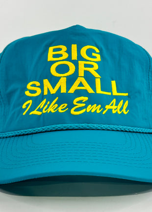 BIG OR SMALL I LIKE EM ALL Nylon Teal SnapBack Cap Hat Custom Embroidered Collab Rowdy Roger