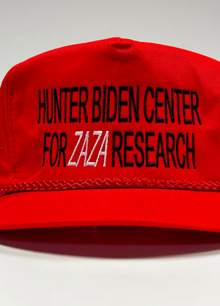 Hunter Biden Center for ZAZA research on a red SnapBack Hat Cap with rope custom embroidered