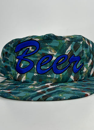 Beer on a 5 panel feathered SnapBack hat cap Collab Rowdy Roger Custom embroidery