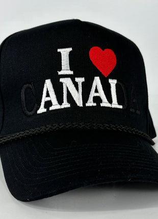 I love Canada custom embroidered secret message black rope snapback