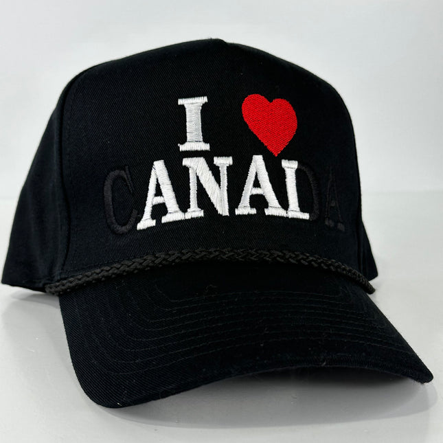 I love Canada custom embroidered secret message black rope snapback
