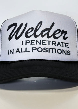 Welder I penetrate in all positions Black Mesh Trucker SnapBack Hat Cap Custom Print
