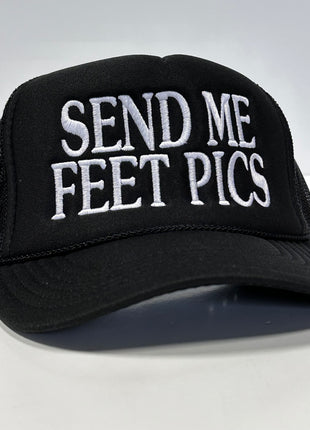 SEND ME FEET PICS Black Mesh Trucker SnapBack Cap Hat Custom Embroidered