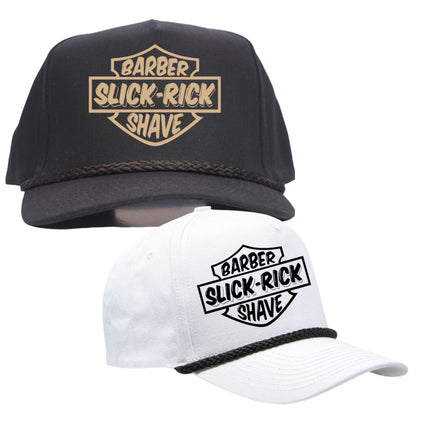 Custom order 2 hats Barber slick Rick shave on a black snapback and white snapback Custom Embroidery