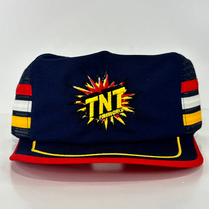TNT FIREWORKS Custom Embroidered on a 1990s 3 Stripes Mesh Trucker SnapBack Cap Hat Collab Hat TNT FIREWORKS