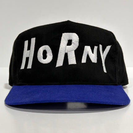 Horny Custom Embroidered Strapback Cap Hat Black/Blue