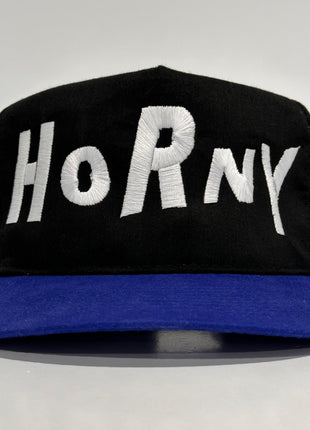 Horny Custom Embroidered Strapback Cap Hat Black/Blue