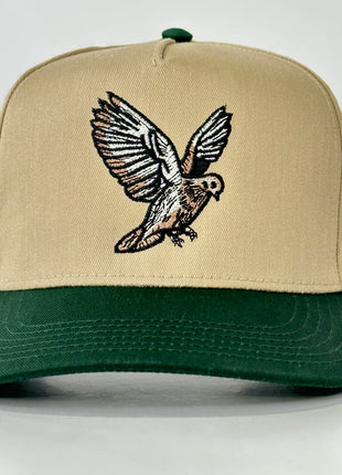 DOVE Hunting  Khaki Brim Green Crown Adjustable SnapBack Ball Cap Outdoors Hat Custom Embroidered