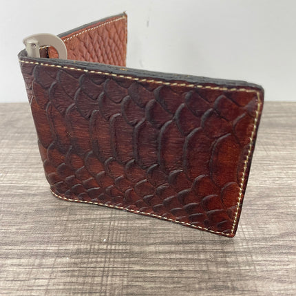 Wallet money clip Handmade genuine rawhide leather Python embossed genuine cowhide leather