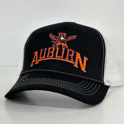 Custom Auburn University Patch on a Black White Mesh Trucker SnapBack Hat Cap