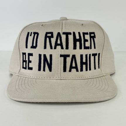 I’D RATHER BE IN TAHITI on a light gray Strapback Hat Cap Collab Potent Frog Custom Embroidery
