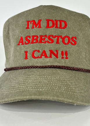 IM DID ASBESTOS I CAN on a khaki SnapBack Hat Cap Collab Potent Frog Custom Embroidery