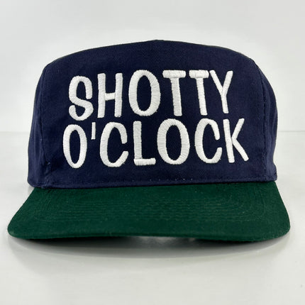 Shotty O’Clock on a blue brim green brim Strapback Hat Cap Collab The Izzy Drinks Custom Embroidery