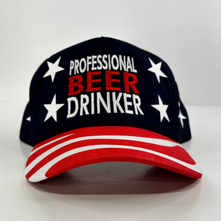Professional Beer Drinker on an American flag print SnapBack hat cap Collab Cut the Activist Custom Embroidery