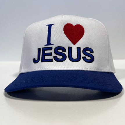 I LOVE JESUS Blue Brim SnapBack Baseball Cap Hat Custom Embroidered