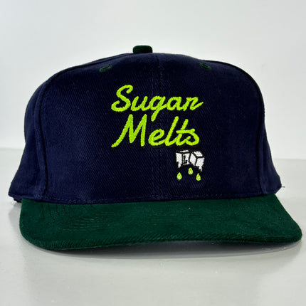 Sugar Melts on a Blue crown Green Brim Strapback Hat Cap Collab Justin Stagner Custom Embroidered