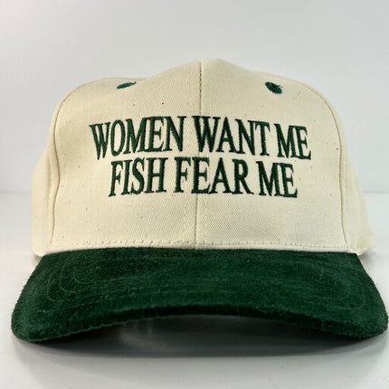 Women want me Fish fear me Green suede embroidered snapback hat – Old  School Hats