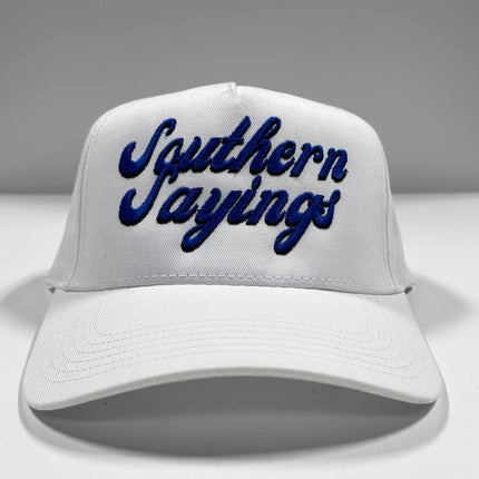Southern Sayings on a White Snapback Hat Cap Official Collab Justin Stagner Custom Embroidery