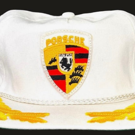 Custom order. Porsche patch sewn on white gold leaf Hat Cap