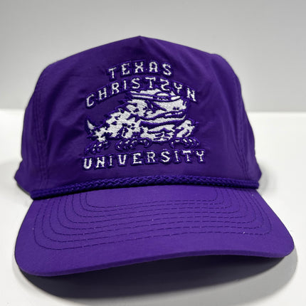 TEXAS CHRISTZYN UNIVERSITY Vintage Rope Golf Purple SnapBack Cap Hat Custom Embroidery
