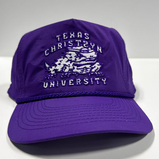 TEXAS CHRISTZYN UNIVERSITY Vintage Rope Golf Purple SnapBack Cap Hat Custom Embroidery