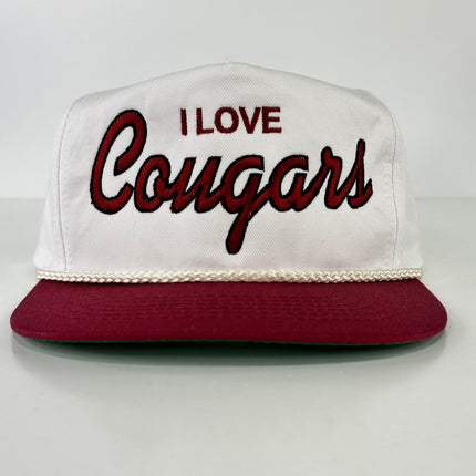 I LOVE COUGARS Funny Vintage Rope SnapBack Cap Hat Custom Embroidered