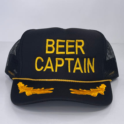 BEER CAPTAIN GOLD LEAF MESH TRUCKER SNAPBACK CAP HAT CUSTOM EMBROIDERED