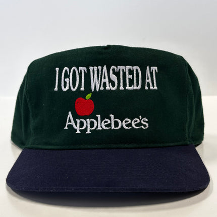 I GOT WASTED AT Applebees Vintage Tall Green Crown Strapback Cap Hat Custom Embroidered