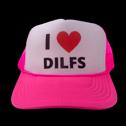 I love DILFS print on a neon pink Mesh Trucker SnapBack Hat Cap Custom Print