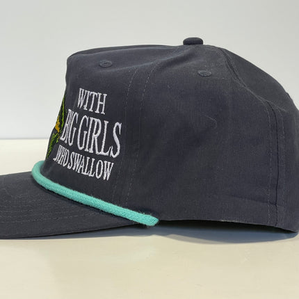 ON WEEKENDS I HOOK UP WITH BIG GIRLS WHO SWALLOW Funny Fishing Navy SnapBack Teal Rope Golf Hat Cap Custom Embroidered
