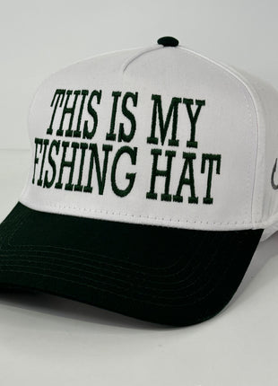 This is my fishing hat white crown green brim SnapBack Hat Cap Custom embroidered