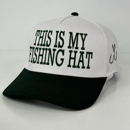 This is my fishing hat white crown green brim SnapBack Hat Cap Custom embroidered