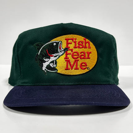 Fish Fear Me Tall Green Crown Strapback Cap Hat Bass Fishing