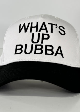 What’s Up Bubba White Crown Black brim SnapBack Hat Cap custom embroidery