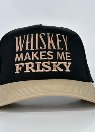 WHISKEY MAKES ME FRISKY Black Crown SnapBack Adjustable Cap Hat Custom Embroidered Collab 𝗥𝗢𝗪𝗗𝗬 𝗥𝗢𝗚𝗘𝗥