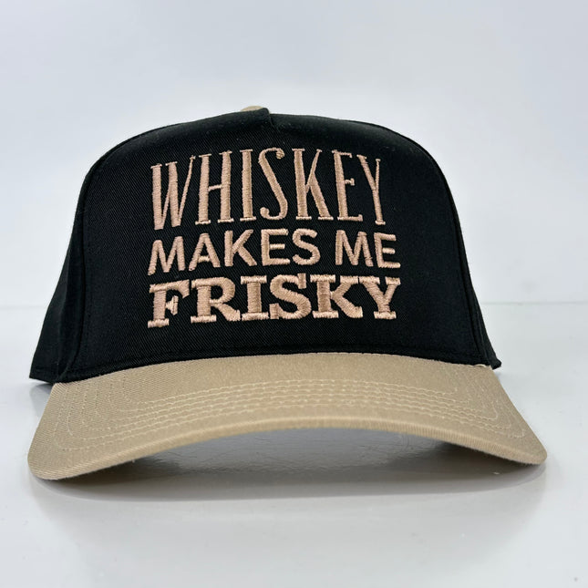 WHISKEY MAKES ME FRISKY Black Crown SnapBack Adjustable Cap Hat Custom Embroidered Collab 𝗥𝗢𝗪𝗗𝗬 𝗥𝗢𝗚𝗘𝗥