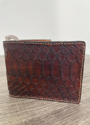Wallet money clip Handmade genuine rawhide leather Python embossed genuine cowhide leather