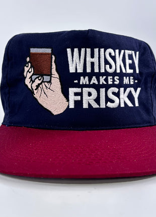 WHISKEY MAKES ME FRISKY Vintage Strapback Adjustable Cap Hat Custom Embroidered Collab Rowdy Roger