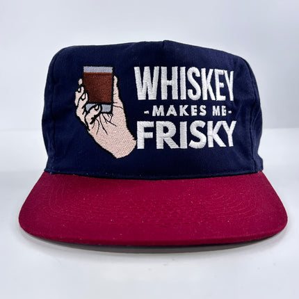 WHISKEY MAKES ME FRISKY Vintage Strapback Adjustable Cap Hat Custom Embroidered Collab Rowdy Roger