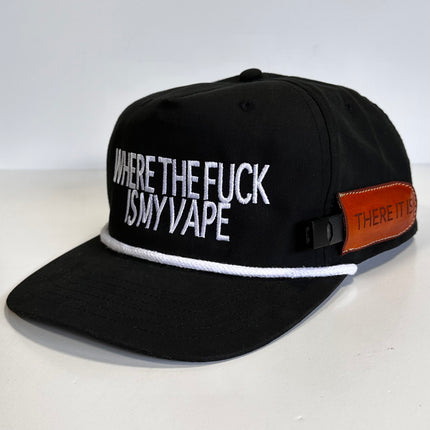 Custom Where The F Is My Vape Sewn on Genuine Leather Holder White Rope Black SnapBack Cap Hat Custom Embroidered