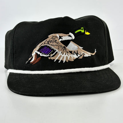 Mallard Duck White Rope Black SnapBack Cap Hat Custom Embroidered