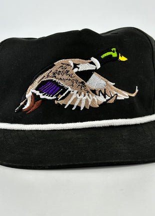 Mallard Duck White Rope Black SnapBack Cap Hat Custom Embroidered