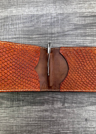 Wallet money clip Handmade genuine rawhide leather Python embossed genuine cowhide leather