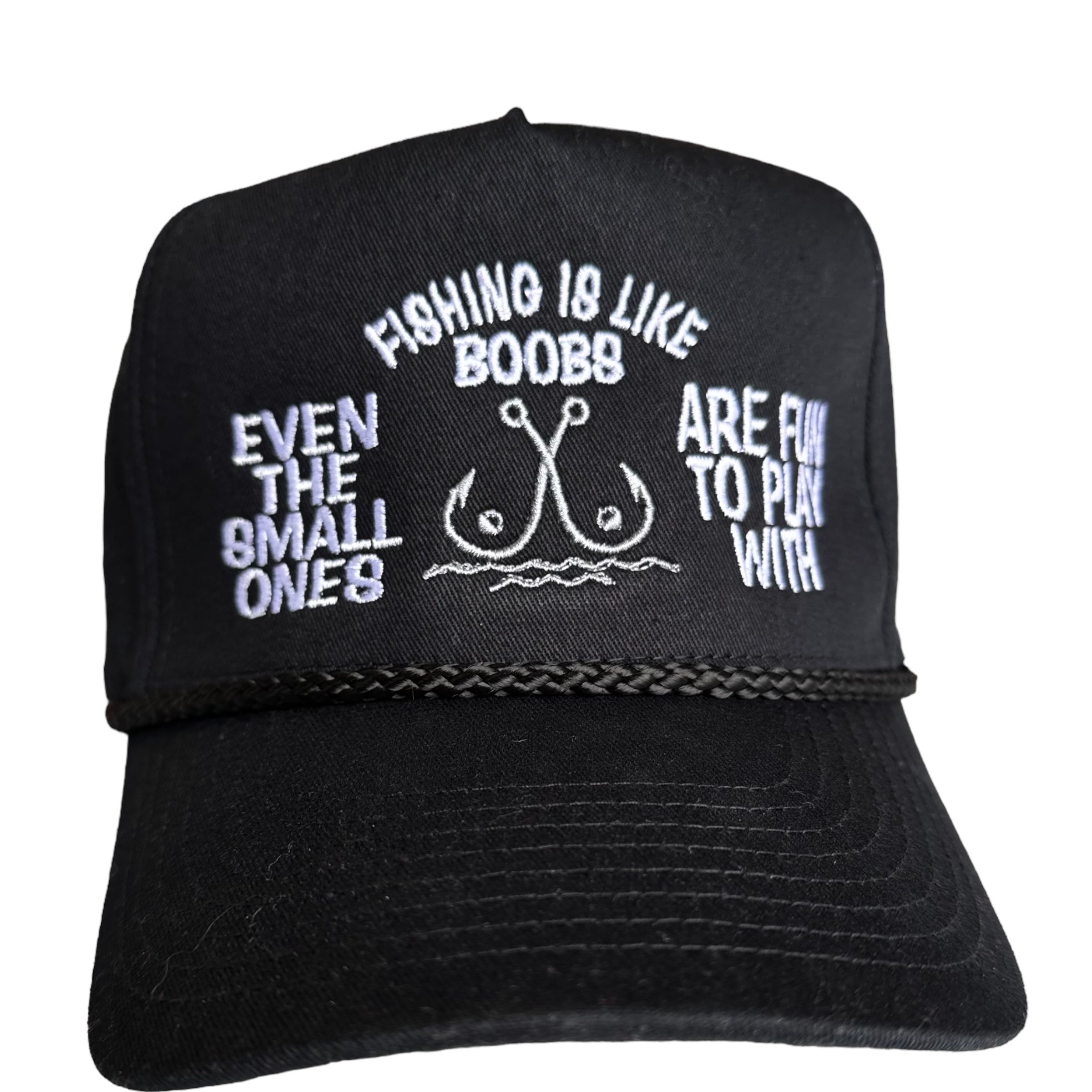 Fishing Is Like Boob Black Rope SnapBack Funny Fishing Hat Custom Embr –  Old School Hats