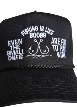Fishing Is Like Boob Black Rope SnapBack Funny Fishing Hat Custom Embroidered