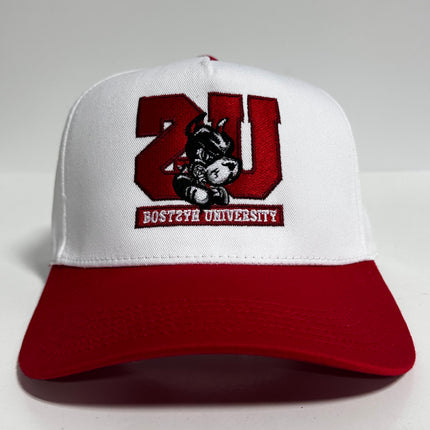 BOSTZYN University on White with Red Brim SnapBack Hat Cap Custom Embroidery TikTok Collab