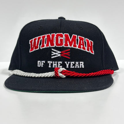 Wingman of the year on a black SnapBack Hat Cap with double rope Official Collab Wingman of the year Wotyofficial Custom Embroidery
