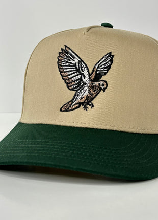 DOVE Hunting  Khaki Brim Green Crown Adjustable SnapBack Ball Cap Outdoors Hat Custom Embroidered