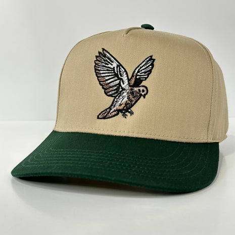 DOVE Hunting  Khaki Brim Green Crown Adjustable SnapBack Ball Cap Outdoors Hat Custom Embroidered
